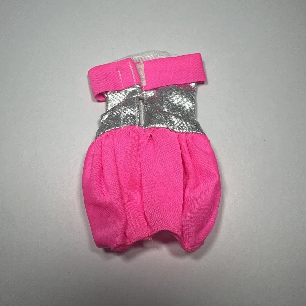 Vintage Barbie Doll Pink Silver Short Party Dress  with Bow Genuine Barbie
